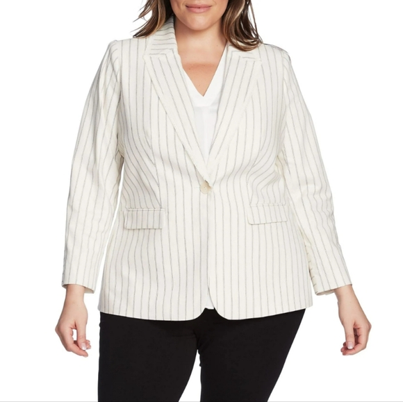 Ann Taylor Linen Blazer Cream Pinstripe - Picture 1 of 10
